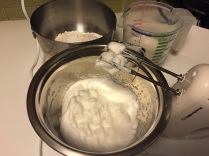 Beaten egg whites, wet and dry ingredients